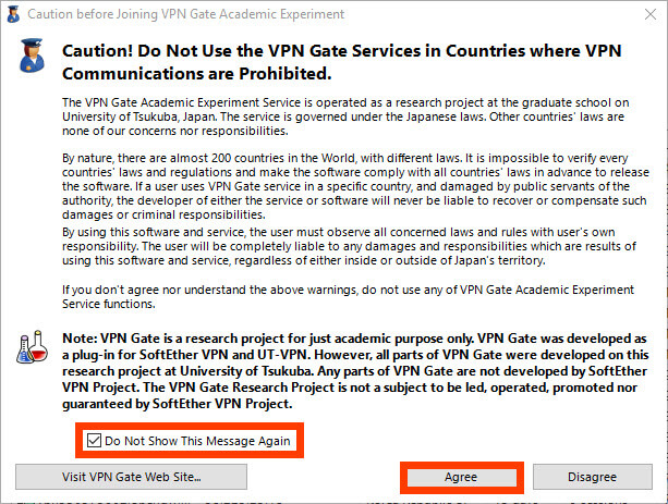 VPN gate message sécurité